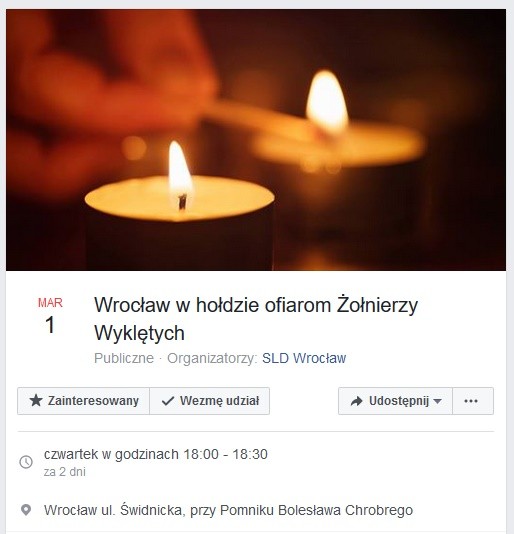 Wrocław: na przekór władzy będą oddawać hołd ofiarom Żołnierzy Wyklętych, facebook.com