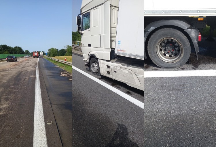 Wrocław: Autostrada A4 znów zablokowana. Tir uderzył bariery, wielka plama oleju [ZDJĘCIA], Tomek Arcisz
