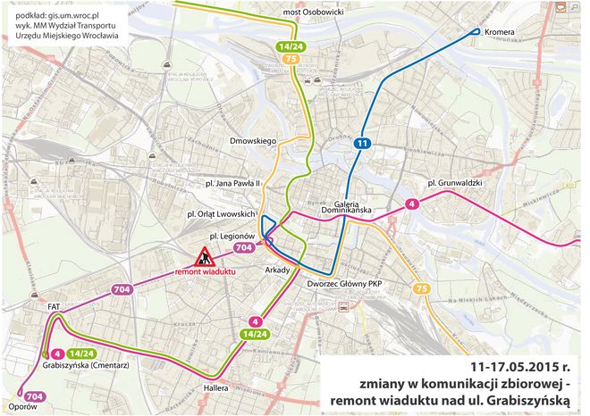 Od poniedziałku Grabiszyńską nie będą jeździć tramwaje, a samochody wjadą na torowisko [MAPKA], mat. UM Wrocławia
