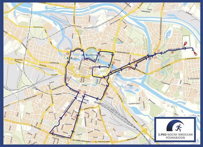 Już znamy szczegóły i trasę nocnego półmaratonu we Wrocławiu. Biegacze przemierzą pół miasta [MAPA], mat. organizatora