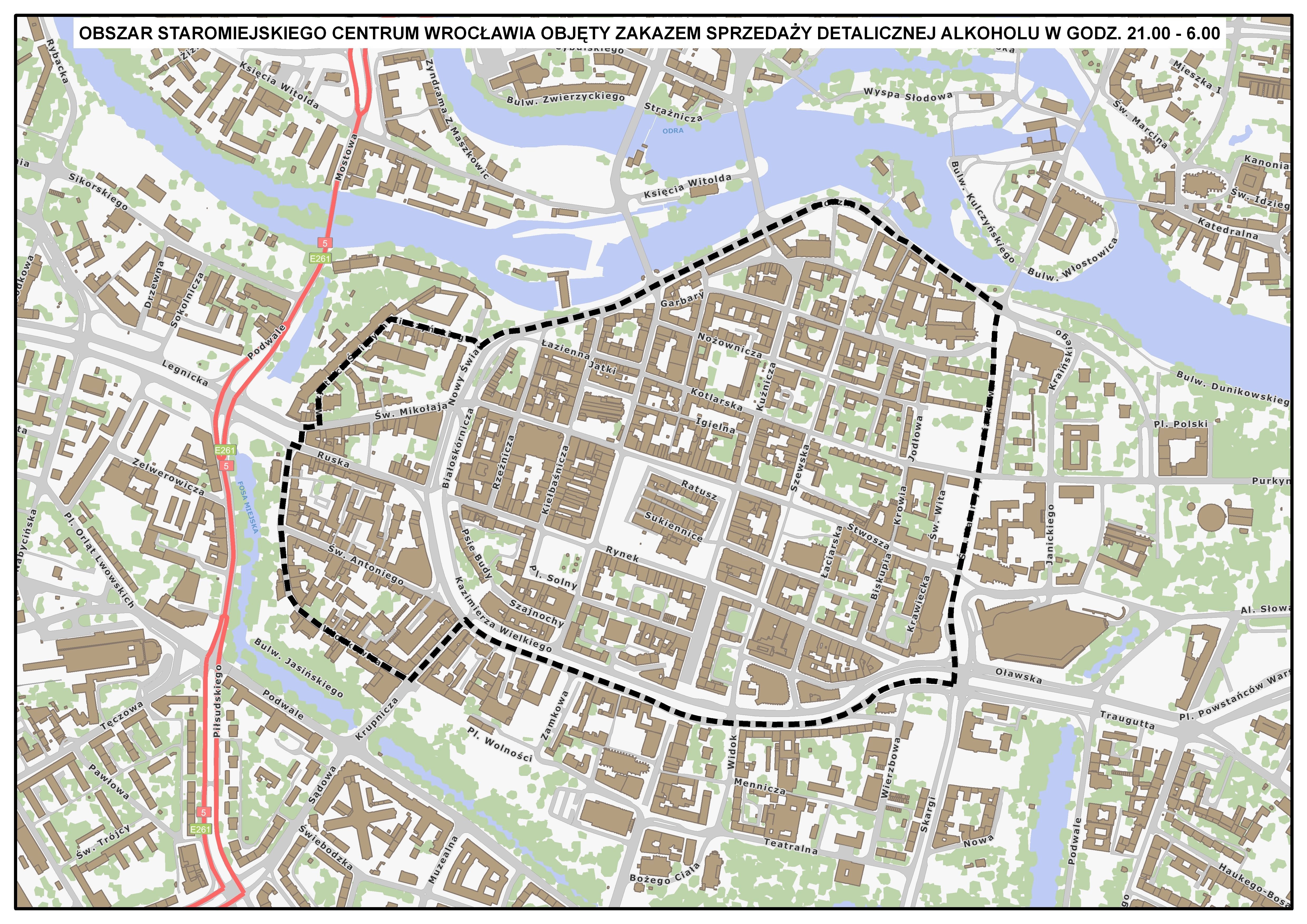 Mapa terenu, który radni chcą objąć nocną prohibicją radni miejscy (załącznik do uchwały)