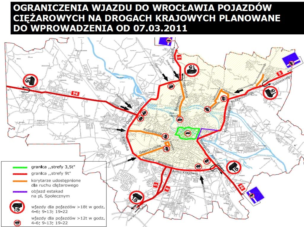 Za tydzień ciężarówki w godzinach szczytu do miasta już nie wjadą, UM Wrocław