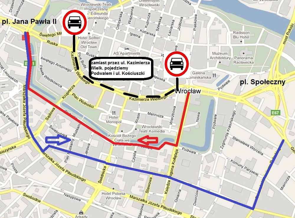 Kazimierza Wielkiego dla rowerów i autobusów zamiast aut, źródło: google.maps.com