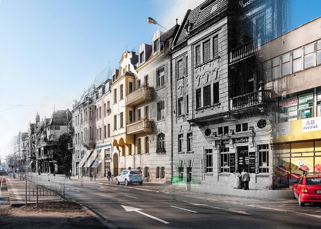 Niesamowite fotomontaże zdjęć ulic dawnego Breslau i współczesnego Wrocławia, Sebastian Kończak, facebook.com/wroclawdawniej