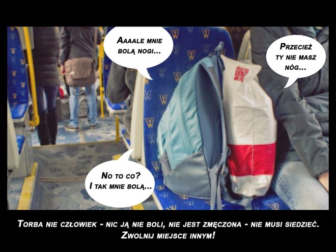 Wrocławian denerwują siatki, torby i bagaże, które zajmują miejsca pasażerów w autobusach i tramwajach, mat. prasowe