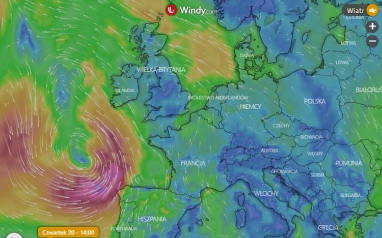 Nadchodzi cyklon Georgina. Gwałtowna zmiana pogody, screen: Windy.com