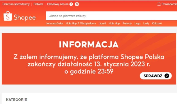 Koniec Shopee w Polsce. Platforma zakupowa kończy działalność w naszym kraju, shopee.pl