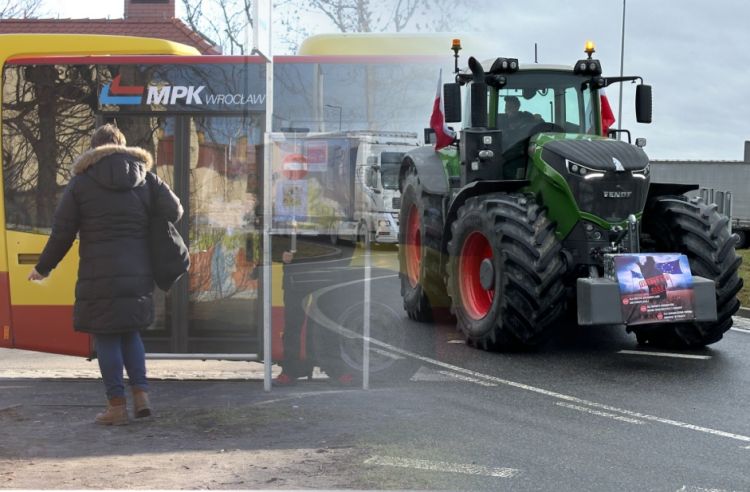 Zmiany i utrudnienia MPK - strajk rolników Wrocław 15 lutego, 
