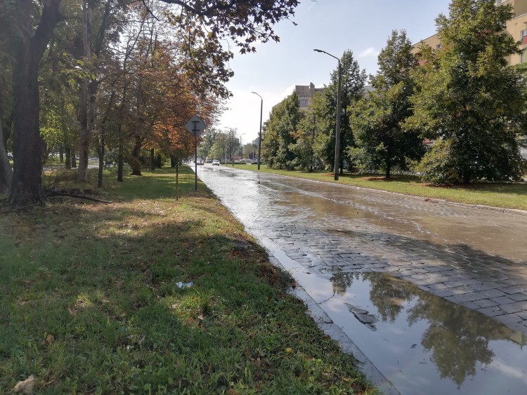 Spora awaria wodociągowa na południu Wrocławia. Woda zalała ulicę [ZDJĘCIA], bas
