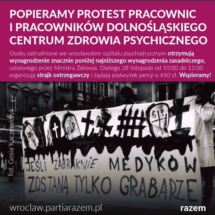 Strajk w szpitalu psychiatrycznym. Mediacje nie przynoszą rezultatu [ZDJĘCIA], Razem Wrocław