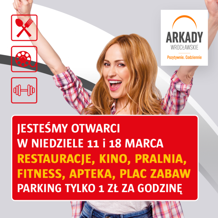 Arkady Wrocławskie kontra zakaz handlu. Zapraszają w niedziele niehandlowe, oferując bezpłatny parking, 0