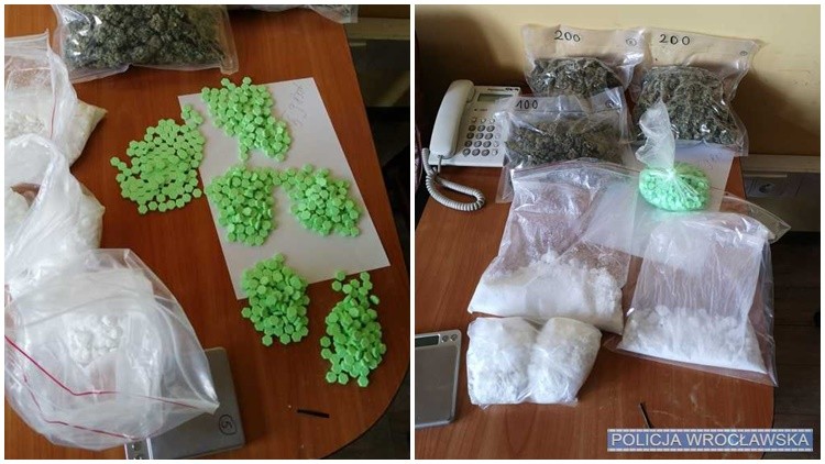 1,5 kg narkotyków w mieszkaniu 27-latka poszukiwanego listem gończym, mat. KMP Wrocław