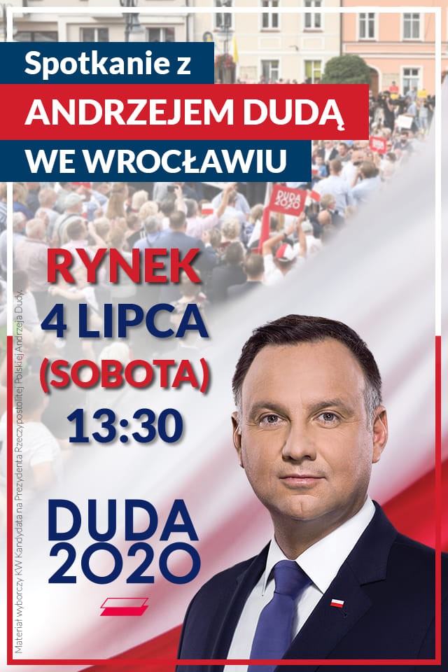 Andrzej Duda we Wrocławiu. Prezydent wystąpi na Rynku, facebook.com/rozecka