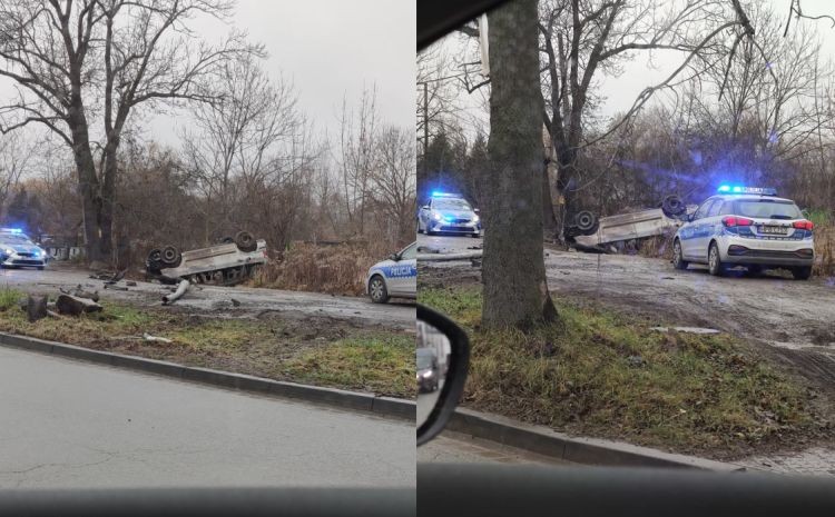 Wrocław: wypadek na Oporowie. Samochód na dachu. Policja szuka kierowcy porzuconego auta [ZDJĘCIA], Marek Markiewicz