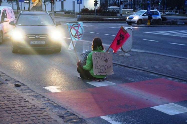 Wrocław: protest ekologicznej aktywistki. Zablokowała pas ruchu na Kozanowie, Extinction Rebellion