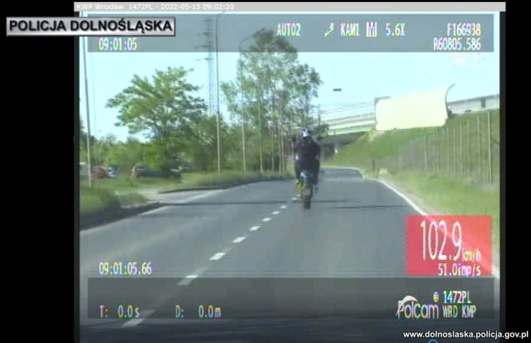 Wrocław: Motocyklista pomylił ulicę z torem wyścigowym. Jechał prawie 150 km/h na jednym kole [WIDEO], KWP Wrocław
