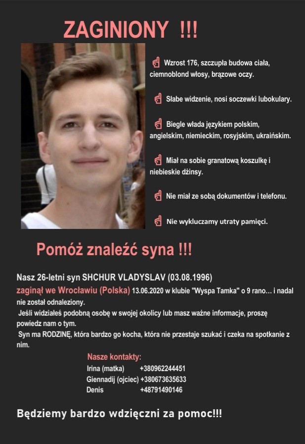 Vladyslav z Ukrainy dwa lata temu zaginął we Wrocławiu. Jego bliscy mają żal do Polaków, 