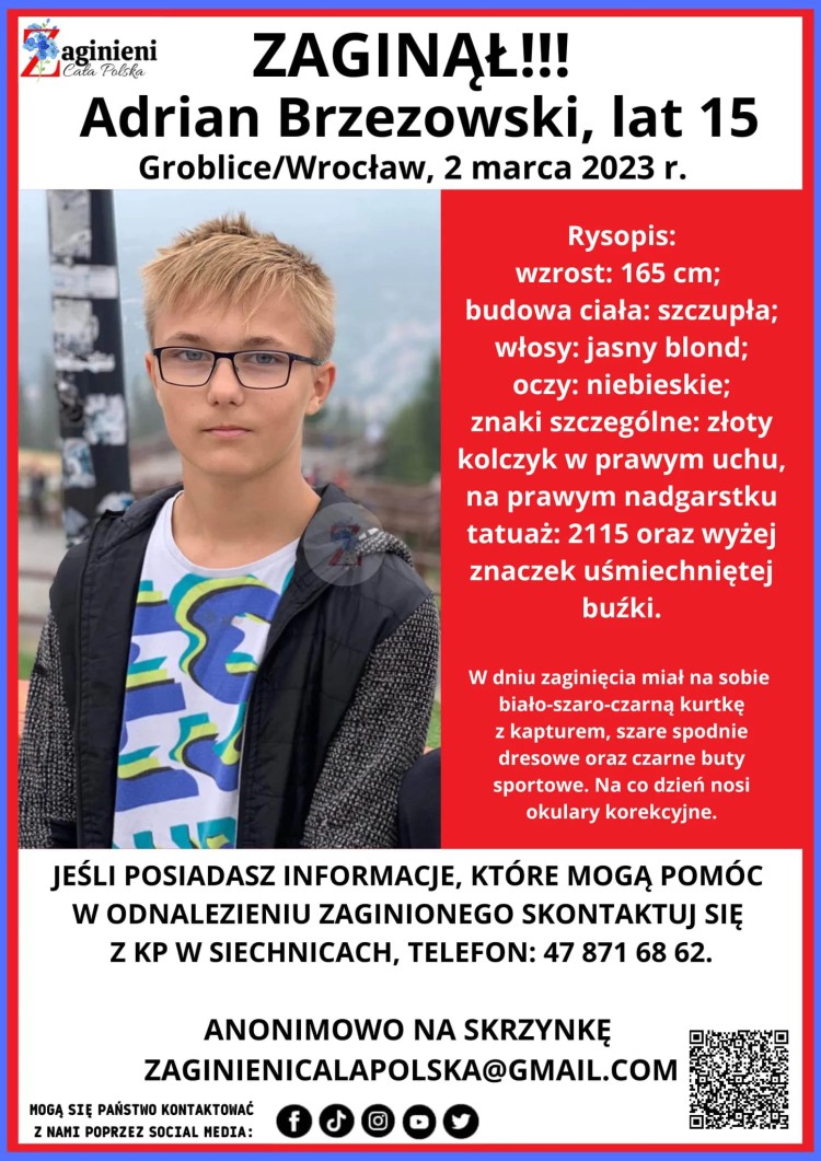 Odnalazł się 15-letni Adrian, który widziany był ostatnio we Wroclavii, Tuwroclaw.com