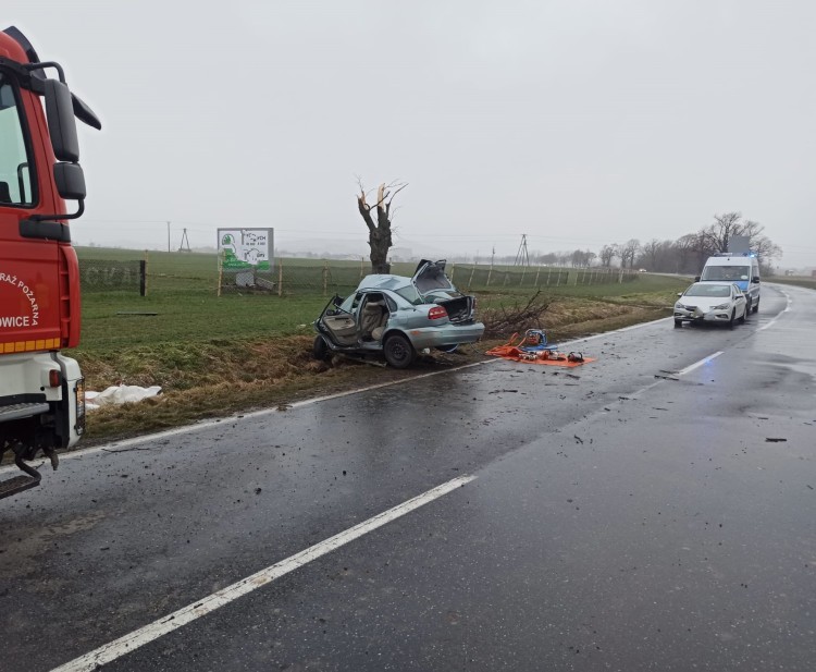 Dramatyczny wypadek na Dolnym Śląsku. Auto rozpadło się na drzewie. Zginął młody kierowca, Komenda Powiatowa Państwowej Straży Pożarnej w Świdnicy/Facebook
