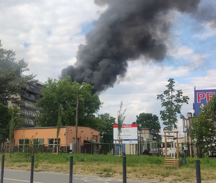 Pożar hali magazynowej przy ul. Legnickiej. Kłęby dymu nad miastem, Czytelnik