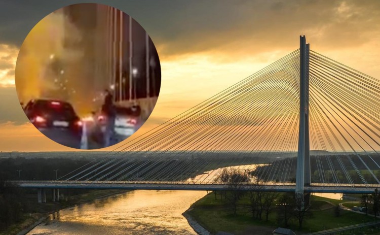 Wrocław: Kierowcy zablokowali most Rędziński. Fajerwerki i ogniste kręgi [WIDEO], Piotro Drone/kadr z nagrania