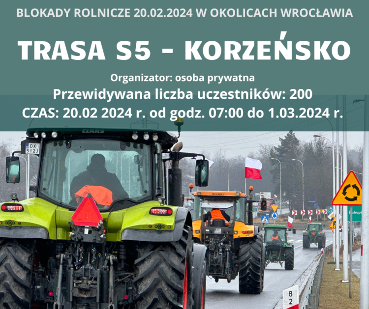 Strajk rolników w piątek: Trwa blokada S5 pod Wrocławiem [23.02.2024], 