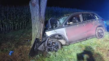 Nocny wypadek pod Wrocławiem. Auto wbiło się w drzewo