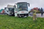 Wypadek autobusu i ciężarówki na DK35. Kierowca był zakleszczony w pojeździe, Komenda Powiatowa Państwowej Straży Pożarnej w Świdnicy