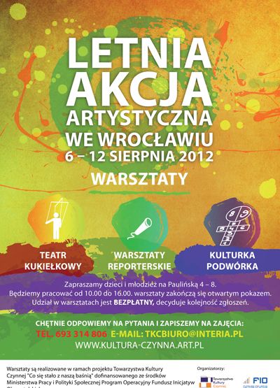 Letnie warsztaty artystyczne dla dzieci i młodzieży na Nadodrzu, materiały organizatora