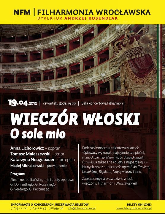  Wieczór włoski w Filharmonii Wrocławskiej , materiały organizatora