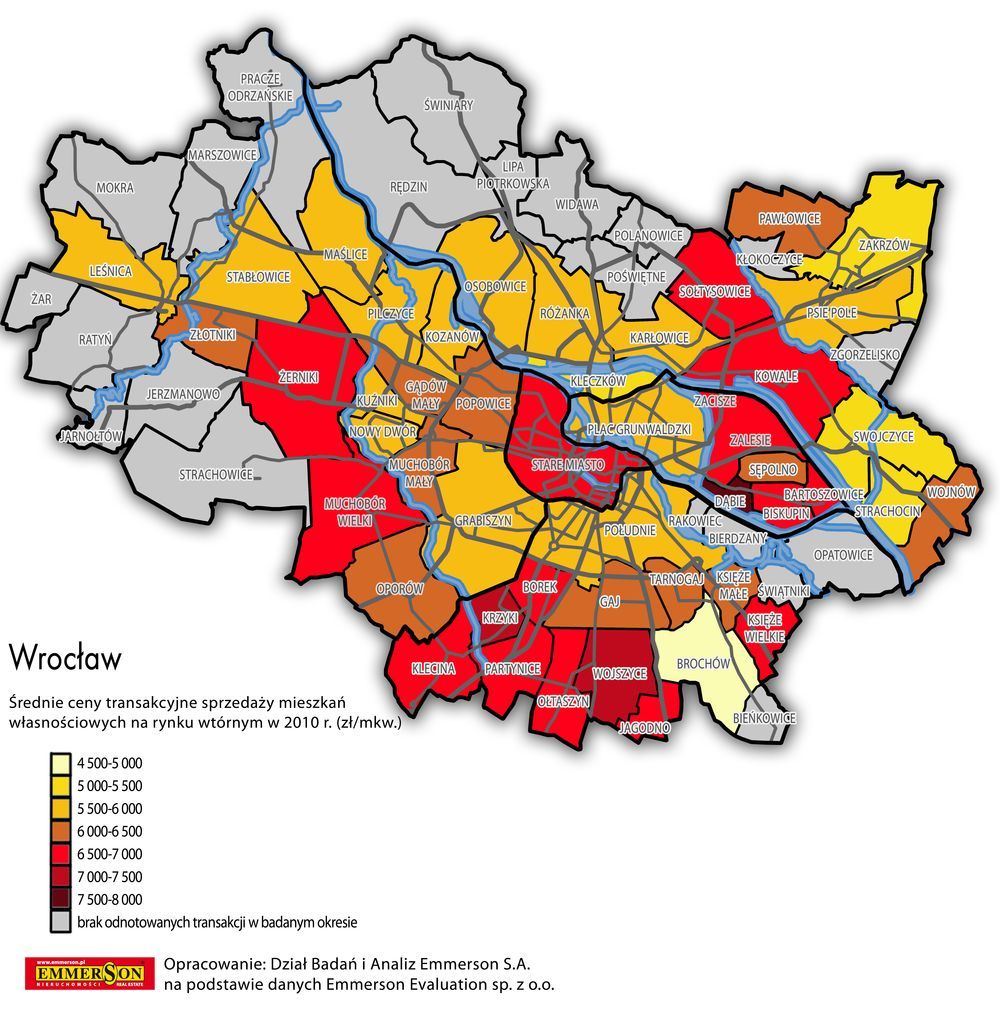 Najdroższe mieszkania są na osiedlu Dąbie, najtańsze na Brochowie, Emmerson