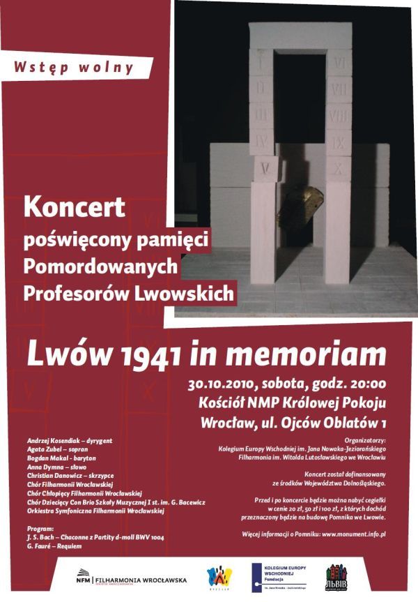 Koncert pamięci Profesorów Lwowskich, materiały prasowe