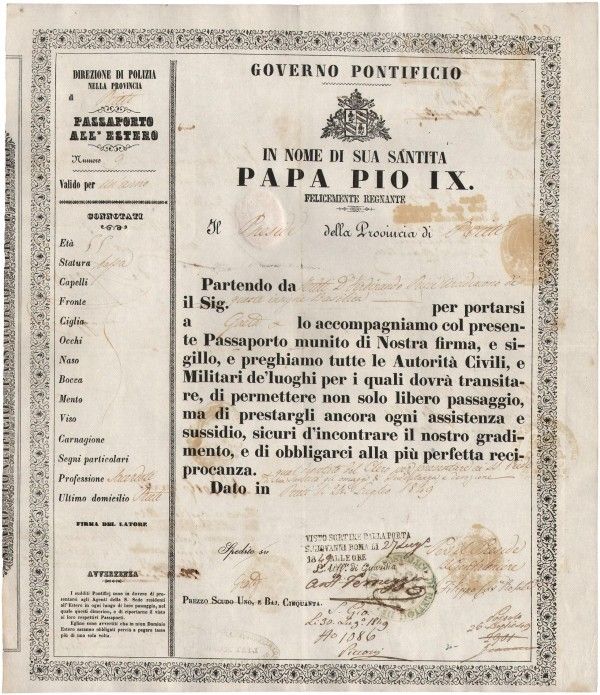 Pańswto Koscielne, paszport z 1849 roku.