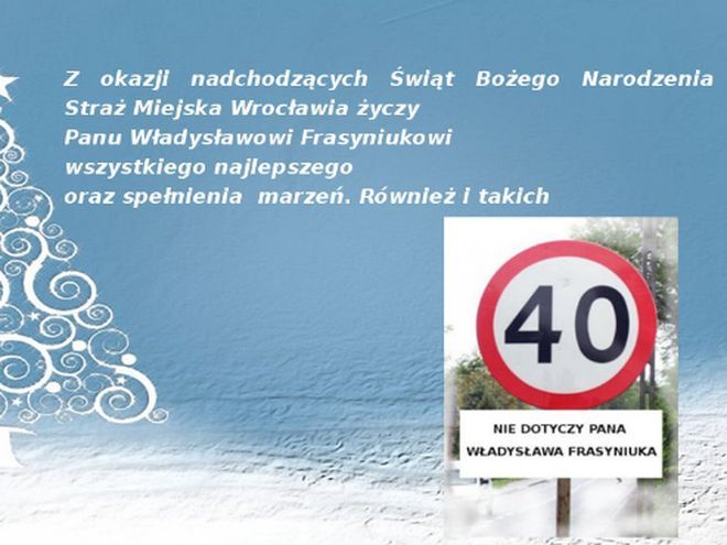 Kartka świąteczna jaka ukazała się na stronie internetowej wrocławskiej straży