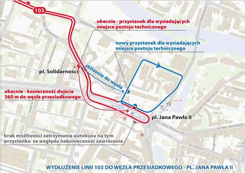 Autobusy linii 103 zatrzymają się bliżej placu Jana Pawła II. A Sokolniczą pojedziesz w jednym kierunku, MPK