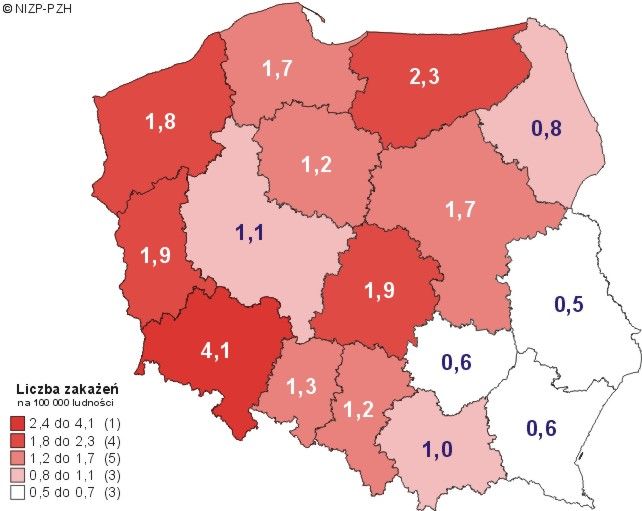 Dolny Śląsk: najwięcej zakażonych wirusem HIV, pzh.gov.pl