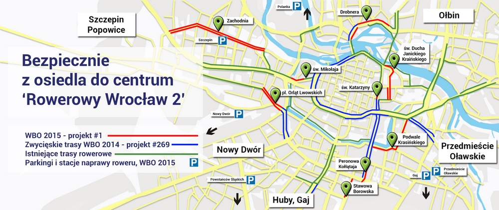 Mapa tras rowerowych, które mogą powstać w ramach projektu Rowerowy Wrocław 2 [KLIKNIJ, ABY POWIĘKSZYĆ]
