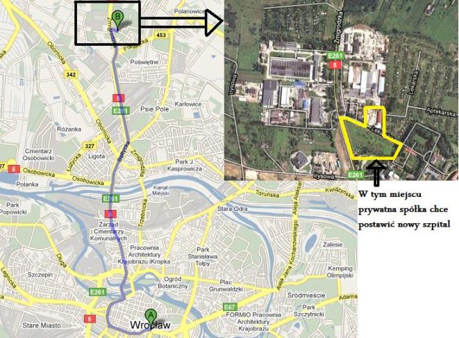 Będzie prywatny szpital we Wrocławiu, źródło: maps.google.com