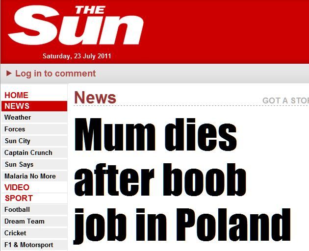 Brytyjka chciała zoperować piersi, zmarła we wrocławskim szpitalu, thesun.co.uk
