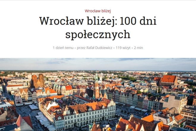 Wrocław bliżej: 100 dni społecznych. Urzędnicy zachęcają do wysyłania tekstów na bloga, screen z blogi.wroclaw.pl